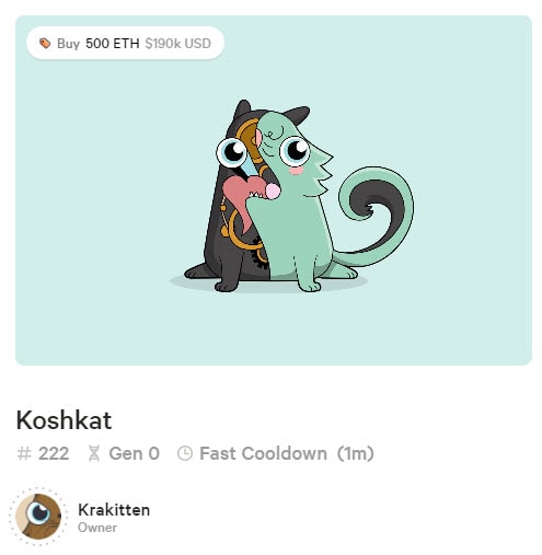 Koshkat is a rare cat on the CryptoKitties platform